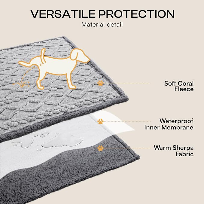 Luciphia Waterproof Blanket for Queen Bed Reversible Fleece Couch Cover | Reversible waterproof pet blanket with soft Sherpa fleece machine washable protect couch bed car, Light Grey 90" x 82"