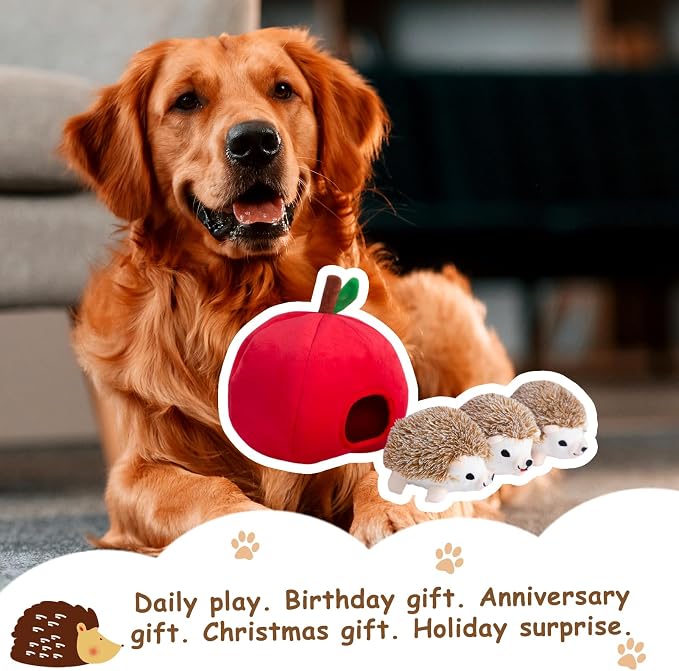 Hollypet Squeaky Hide and Seek Dog Toys for Small and Medium Dogs, Hedgehog