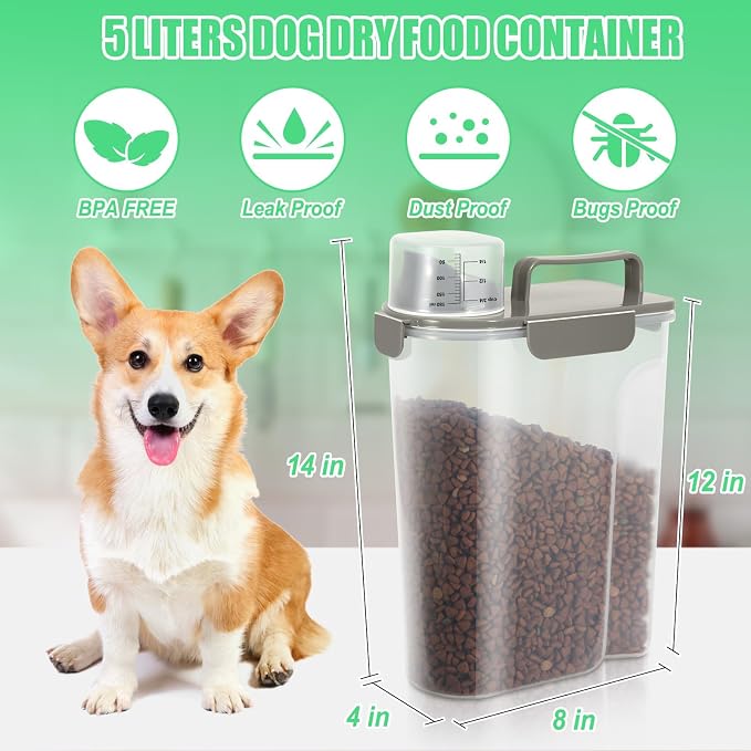 Dog Cat Food Storage Container with Cup (Dark Olive, 5L)
