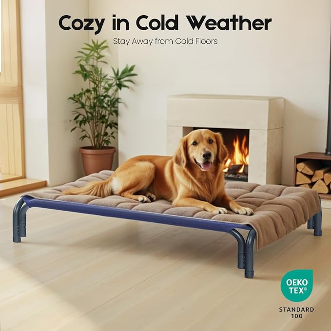 Elevated Dog Bed Outdoor Cooling Raised Cot for XL Dogs, Blue 48.8in | Tool-Free Installation; Washable Cooling Breathable Mesh; Anti-Slip Feet; Indoor & Outdoor Use