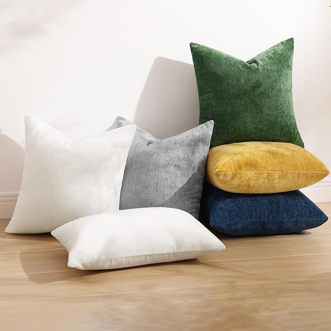 decorUhome Soft Chenille Grey Throw Pillow Covers 24X24 Set of 2 | Decorative Fall Couch Pillow Covers Solid Dyed Accent Modern Euro Sham Farmhouse Neutral Square Pillow Cases for Sofa