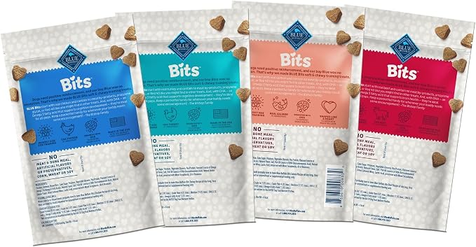Blue Buffalo Bits Variety Pack Training Treats, 4 oz, 4 ct | Beef, Salmon, Turkey & Chicken Recipes, DHA for Cognitive Development, No Corn, Wheat, or Soy
