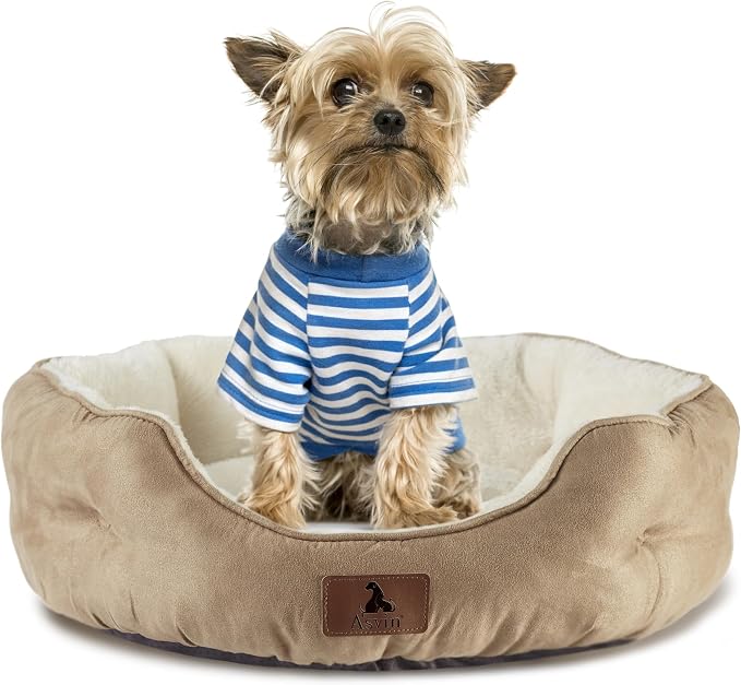 Medium Dog Bed for Medium Dogs, Cat Beds for Indoor Cats, Pet Bed for Puppy and Kitty, Extra Soft & Machine Washable with Anti-Slip & Water-Resistant Oxford Bottom, Light Brown, 25 inches