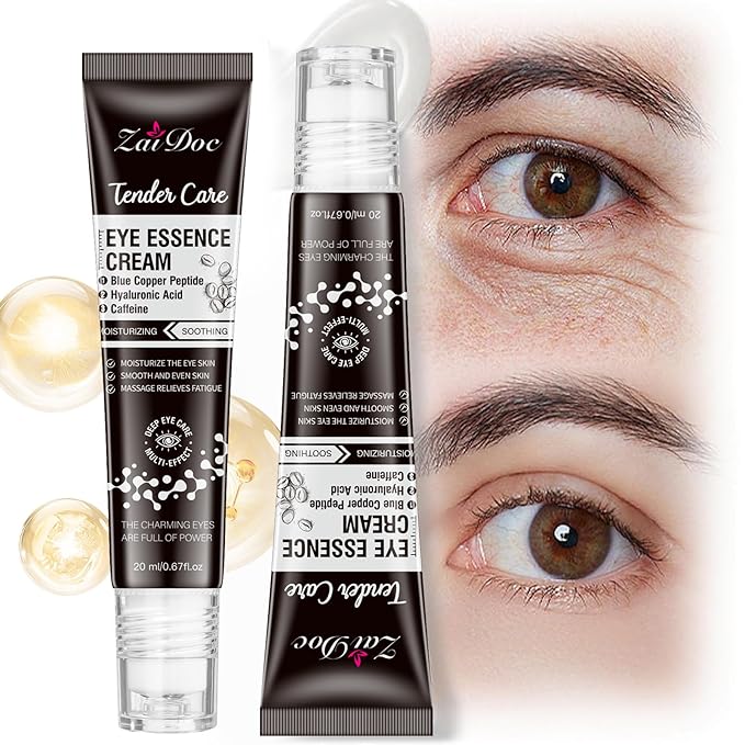 3Pcs Caffeine Eye Cream, 5 in 1 with Blue Copper Peptide, 360° Massage Roller Ball Eyes Serum, Anti Aging for Reduce Wrinkles, Puffiness and Bags Under Eyes, Moisturizes for All Skin, 0.67oz*3