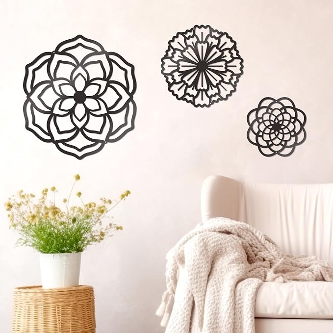 Zzbakress 3 Pcs Metal Flowers Wall Decor Black Wall Decoration Metal Flower Art Farmhouse Wall Decor Multiple Flowers Hanging Decor for Bathroom Living Room Kitchen Garden Office (Black Retro) | Farmhouse Flower Bathroom Decor Wall Decorations For Bath...