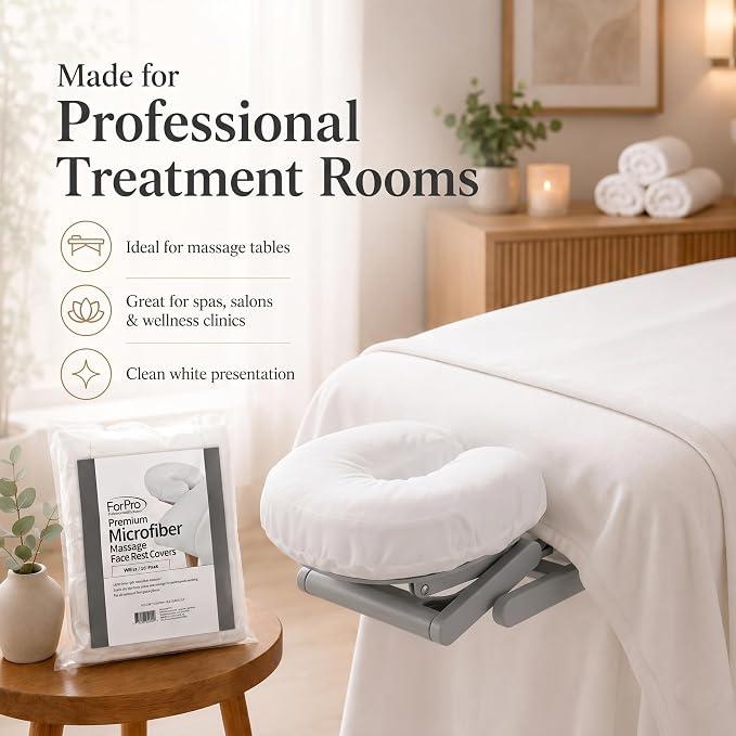 ForPro Premium Microfiber Massage Face Rest Cover, White, Ultra-Light, Stain and Wrinkle-Resistant, for Massage Tables, 10-Count