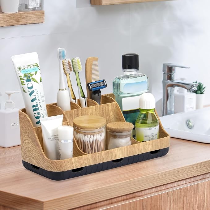 GFWARE Bathroom Organizers and Storage - Detachable 7 Slots Kids Electric Toothbrush and Toothpaste Holde Drainage for Bathroom Accessories Organization Counter Vanity Storage