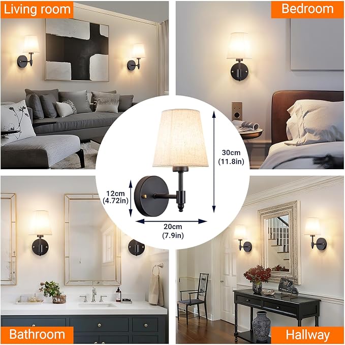 YHCDLAMP Peel and Stick Wall Sconces, No Drilling Stick On Wall Sconce, Wireless Battery Operated Wall Lights, Adhesive Wall Lamp with 10000mAh Battery Bulb for Bedroom Living Room Decor