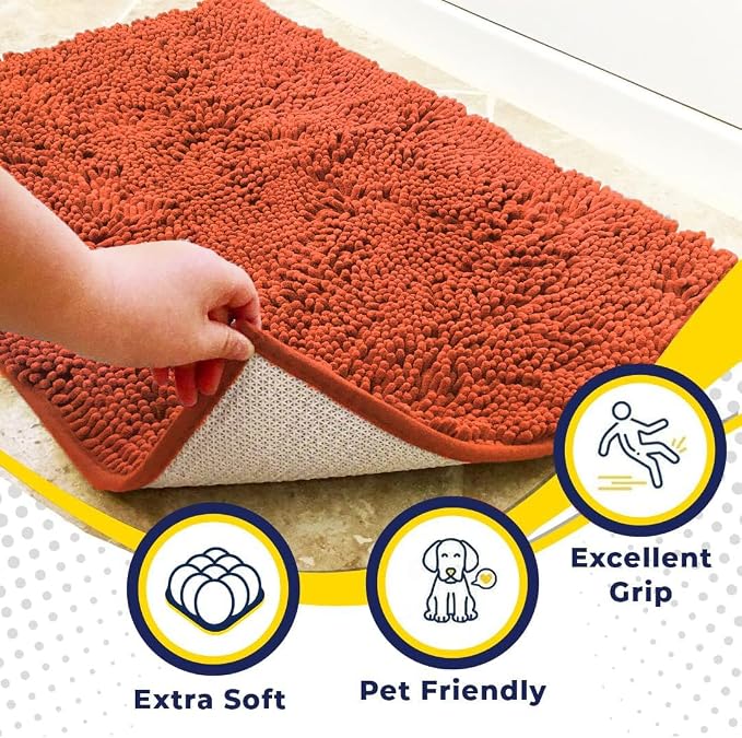 Muddy Mat® | Super Water Absorbent Door Mat Indoor, Microfiber Quick Dry Chenille Entryway Rug, Slip Resistant Front Door Mat, Indoor Mats for Entryway, Machine Washable Pet Rug, Coral 32" x 40"
