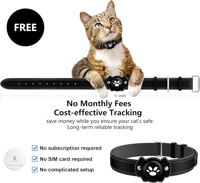 2-in-1 GPS Tracker for Cats: Smart Pet Collar with Real-Time Tracking,No Monthly Fee/Subscription (iOS & Android) Waterproof, Anti-Lost,365-Day Long Battery Life GPS Tracker Cat Collar (Black)