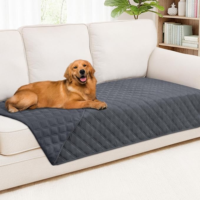 Smiry Waterproof Reversible Pet Couch Covers for Dogs | Pet Friendly, Soft Fabric, Washable Sofa Furniture Protector for Dogs Cat Kids, Checkered (40"x90", Dark Grey/Dark Grey)