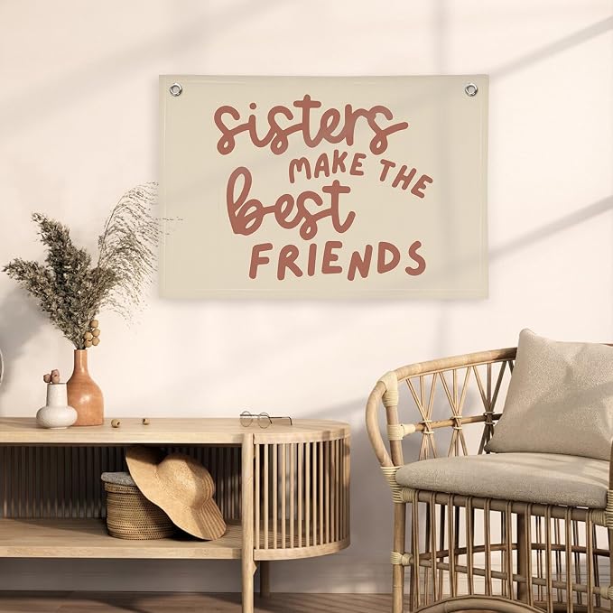 Girls Room Decor, Sisters Make The Best Friends Banner Flag for Sisters Room Decoration，Boho Nursery Wall Decor Baby Toddler Kids Girls Bedroom Decor 30x20,girlroom