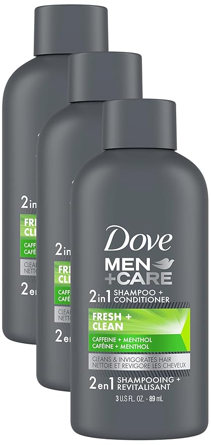 Dove Men+Care Fortifying 2 in 1 Shampoo and Conditioner Fresh and Clean with Caffeine for Normal to Oily Hair Helps Strengthen Thinning Hair 3 oz (Pack of 3)