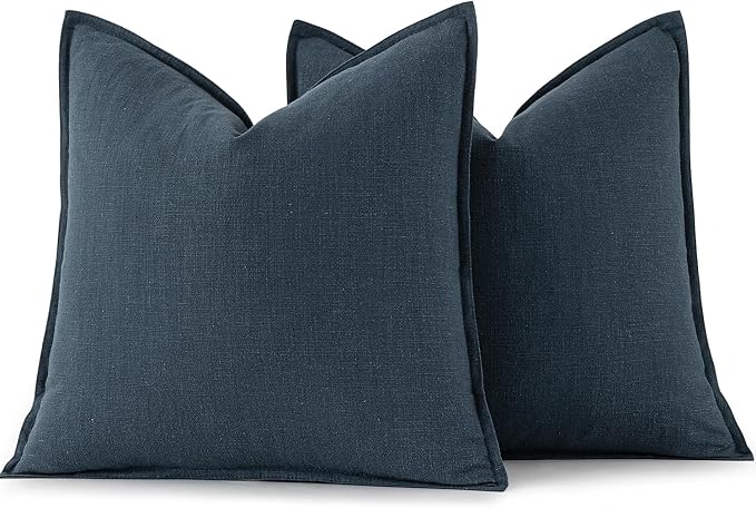 MIULEE Decorative Linen Pillow Covers 20x20 Inch Deep Blue | Boho Farmhouse Neutral Couch Throw Pillows for Bed, Pack of 2 Accent Coastal Modern Pillowcases, Sofa Livingroom Home Decor