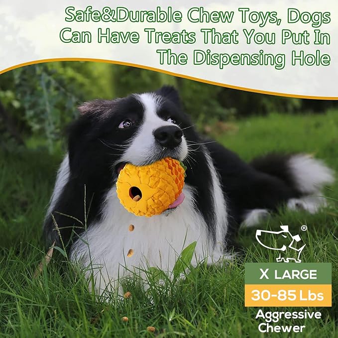 Indestructible Pineapple Dog Toy - Gaint Aggressive Chewers Training | Heavy Chew, Treat Dispenser, Power Chewer, Durable Puzzle, Tough Interactive, Easy Clean