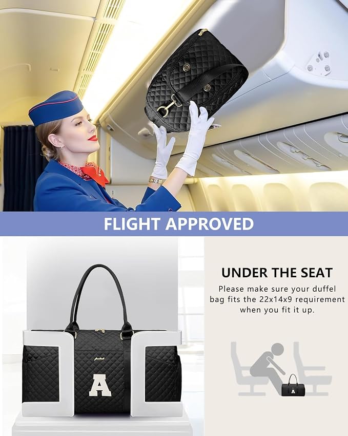 Women Weekender Travel Duffle Bag: Initial Duffel Overnight Bags with Shoe Compartment Large Carry on Tote with Toiletry Bag Weekend Traveling Yoga Gym Hospital Bag for Women with Wet Pocket Letter A