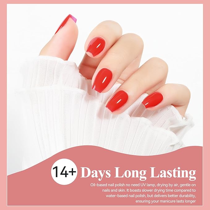 Nail Polish, Air Quick Dry, Bright Red Color Nail Lacquer Non-Gel Fast Drying Nail Art Polish, Nail Pigment Oil-based Jelly Fingernail Concealer Polish, 1PC 12ML Long Last