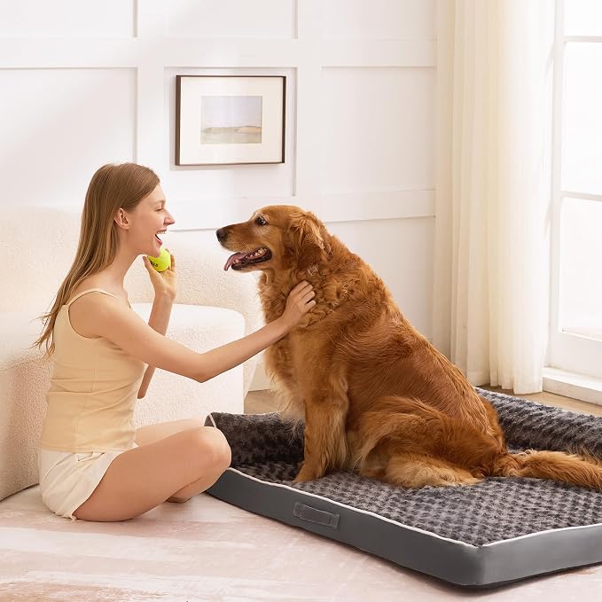 XXL Orthopedic Dog Bed, Extra Large Dogs, 48"x35", Dark Grey | Waterproof, Washable Cover, L-Shaped Pet Couch, Egg-Crate Foam for Pressure Relief, Portable Handle