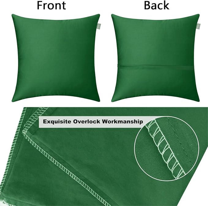Thmyo 4-Pack 100% Cotton Comfortable Solid Decorative Throw Pillow Case Square Cushion Cover Sublimation Blank Pillow Covers DIY Throw Pillowcase for Sofa Couch(22x22 inch/ 55x55cm, Christmas Green)