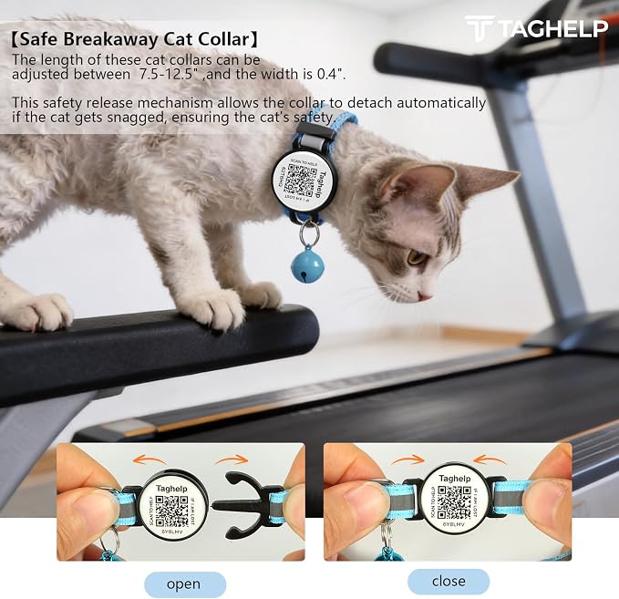 2 Pack Airtag Cat Collar, Breakaway Cat Airtag with Smart ID tag & QR Code Reflective (Reflective Strip & Paw Pattern - Blue, Collar Only)