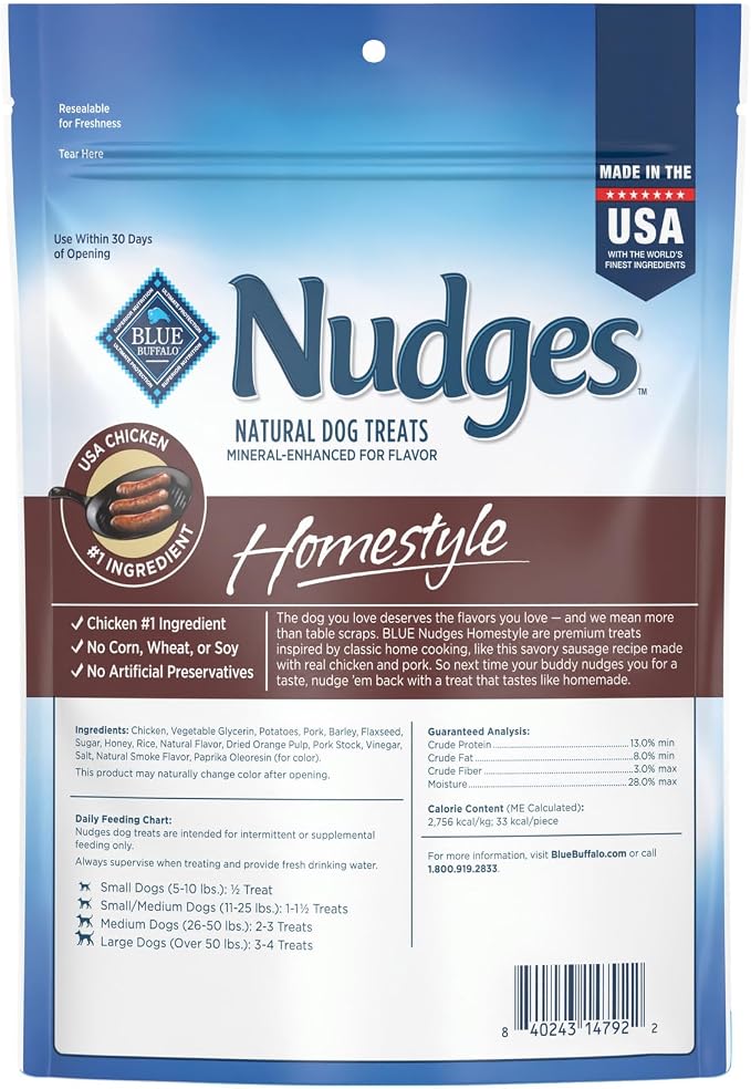 Blue Buffalo Nudges Homestyle Chicken & Pork Dog Treats, 18 oz | Real Chicken First, Generous Chewy Cuts, Made in the USA, No Corn, Wheat, or Soy