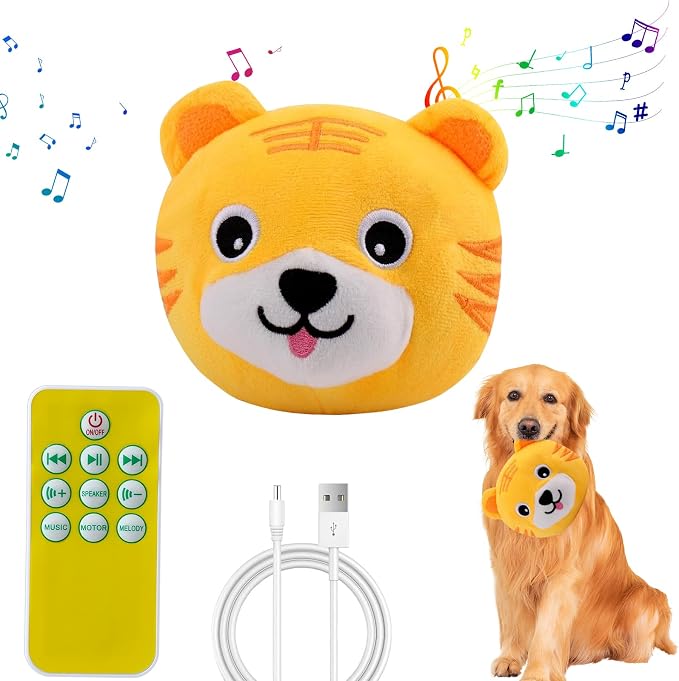 Interactive Plush Dog Toys, Interactive Puppy Toy Bouncing Rolling Dogs Ball Remote Control Dogs Toys with Music,Self Moving Pet Toy for Small/Medium/Large Bored Dog to Keep Them Busy(Tiger)