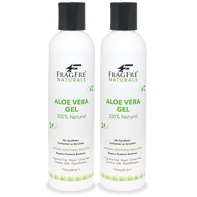 All-Natural Aloe Vera Gel 8 oz (2-Pack Gift Set) - No Synthetic Carbomer or Acrylate - 100% Natural Aloe Vera Soothing Gel - After Sun Exposure Skin Care - Fragrance Free Vegan Gluten Free
