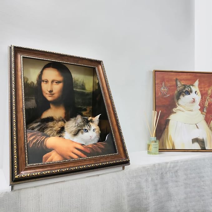 Cardboard Cat House with Scratcher for Indoor Cats,Mona Lisa Cat Bed Painting Cat Scratcher Bed,Half-Surround Design W/Horizontal Cat Scratcher Scratching Board W/Catnip(Mona Lisa, Frame Pre-Taped)