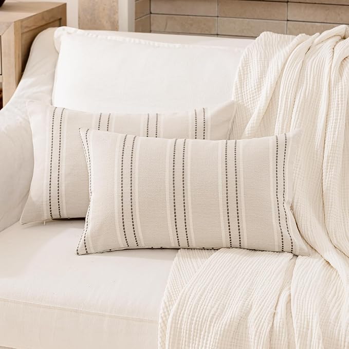 Hckot Striped Throw Pillow Covers 12x20 Set of 2 Charcoal Pillow Covers