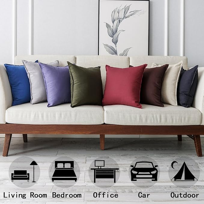 Jeanerlor Natural Cotton Linen Decoration Toss Throw Pillow Sham 18"x18" Cushion Case Yellow Pillow Cover Delicate Decorative Pillowcase for Chair/Couch/Patio, (45 x 45cm), Light Linen