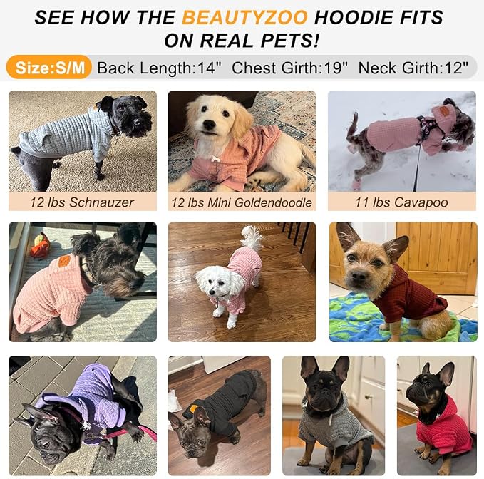 BEAUTYZOO Dog Hoodies Sweater for Small Dogs,Waffle‑Like Laminated Pet Coat | Warm Dog Sweatshirt with Pocket & Leash Hole,Pullover Clothes for Girl Boy Dogs & Cats,Stretchy & Easy‑On‑Off,Chihuahua Puppy