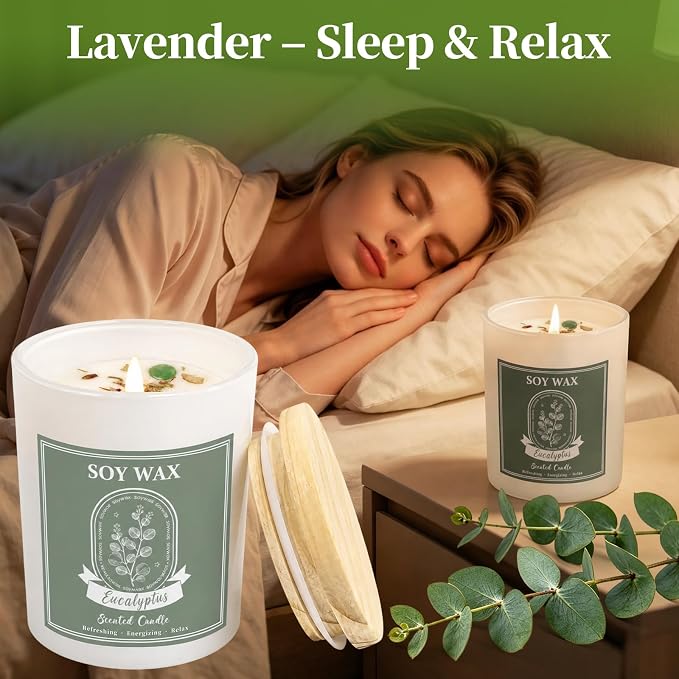 Scented Candle, Candles for Home Scented, 5.2 oz Soy Candles for Aromatherapy, Natural Hand-Poured, Relaxing Eucalyptus Scent, Gift for Women Mom (Eucalyptus)