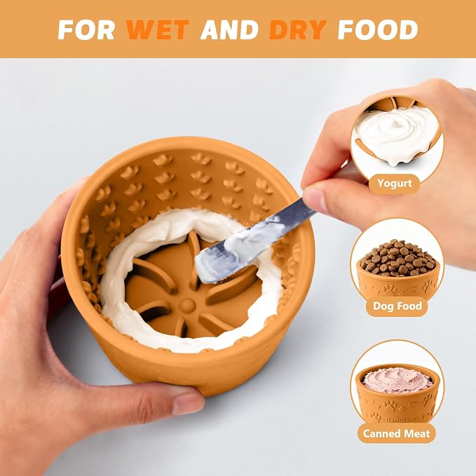 Dog Slow Feeder Lick Bowl, Silicone Dog Bowl with Strong Suction, Orange