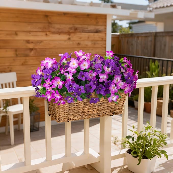 Fake Artificial Flowers for Outdoors 6 PCS Azalea Bouquet Silk Flowers for Outside UV Resistant Faux Flowers Plants for Outdoor Planters Realistic Spring Home Front Door Patio Garden Porch Decor