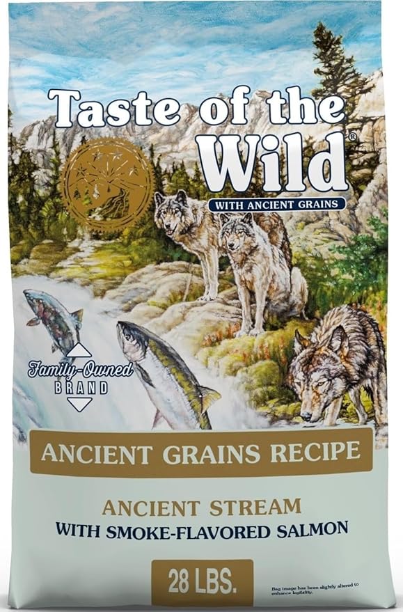 Taste of the Wild Ancient Stream Dry Dog Food, Smoke-Flavored Salmon, 28lb | Puppy, Adult & Senior Dogs | High Protein | Real Salmon & Ancient Grains | Nutrient Dense to Help Support Peak Health