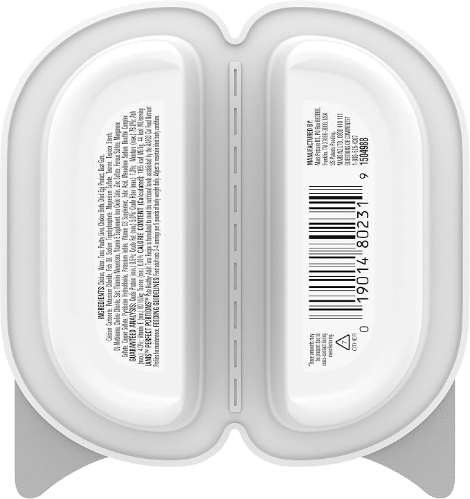 IAMS Perfect Portions Healthy Adult Pate Wet Cat Food, Tuna, 24 Count | Grain-free, prebiotics & beet pulp for digestion, Omega 3 & 6 for skin & coat, snap-peel-serve 2.6 oz. twin-pack trays