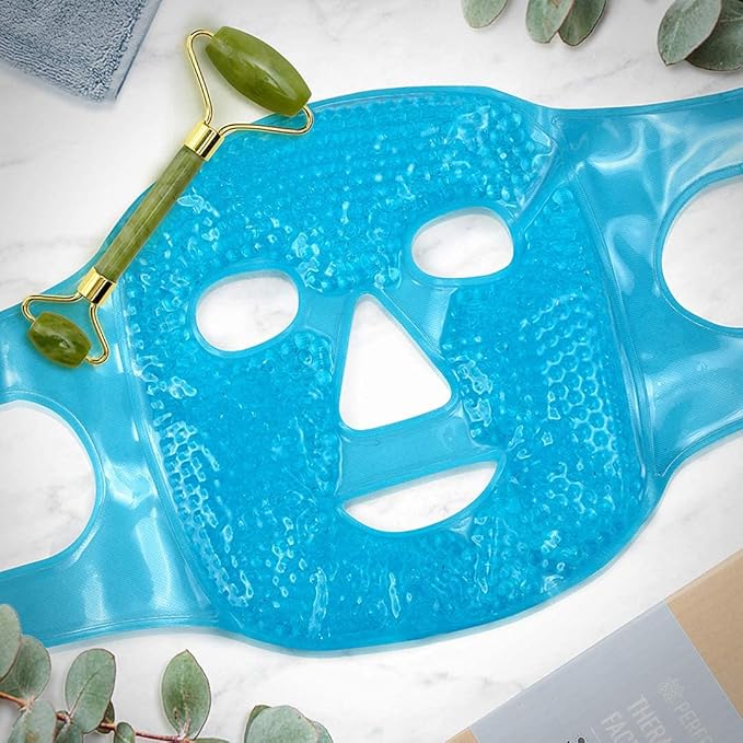 Ice Face Mask + Jade Roller - Beauty Roller Face Neck Massage Tool - Stone Face Roller & Facial Mask Set for Wrinkles Fine Lines & Anti Aging, Puffy Eyes, Dark Circles & Overall Skin Care