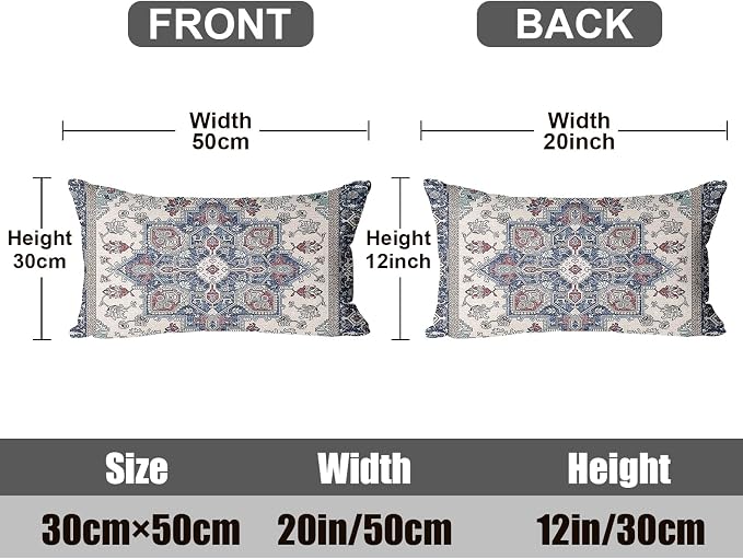 Boho Throw Pillow Covers 12x20 inch Set of 2,Soft Pillowcases Bohemia Carpet Printing Pattern Decorative Sofa Living Room Bed Rectangle Pillow Case Cushion Cover-Blue Cyan