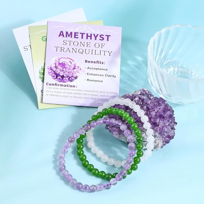NCB 2.3-Piece 4mm Natural Crystal Gemstone Stretch Bracelets – Handmade Reiki Energy Healing Jewelry for Meditation,Yoga, Unisex