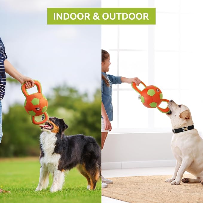 ALL FOR PAWS Upgraded Dog Ball with Handles, Durable Dog Toy with Squeaker, Interactive Tug of War Ball Toy for Medium and Large Dogs,15.7 x 7.9 x 7.9 Inch