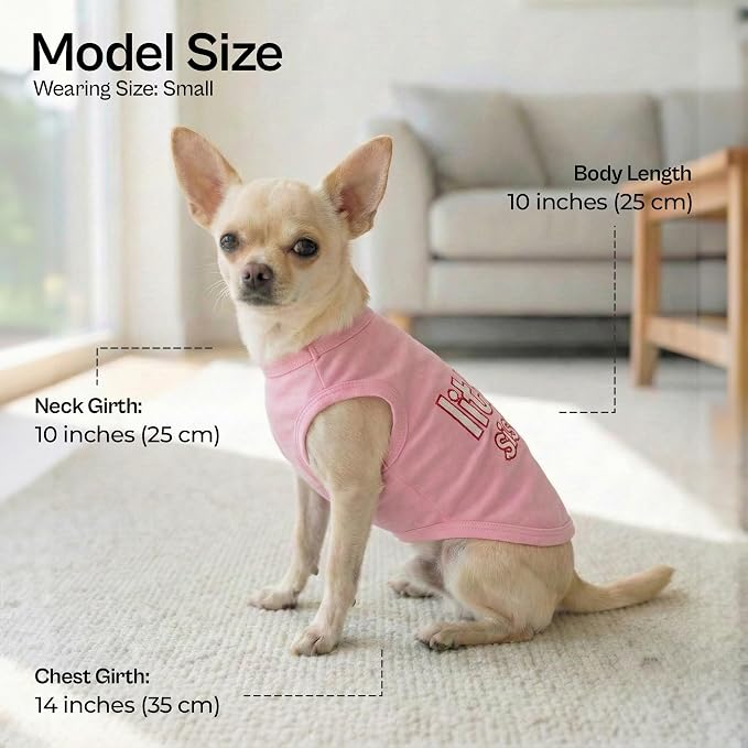 Parisian Pet Dog Shirt - 100% Cotton Shirts for Small Dogs - Pink Sleeveless Girl Pet Clothes - Lightweight and Breathable Puppy Clothes - Stretchy Dog Apparel for Little Sister Dogs