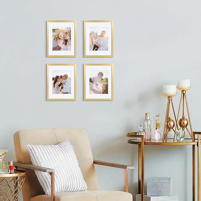 upsimples 11x14 Picture Frame, Gallery Wall Frames Set of 5, Gold | Photo Frame Collage Wall Decor, 11 x 14 Frame, 8x10 Frame with Mat for Family, Baby, Hallway, Diamond, Wedding