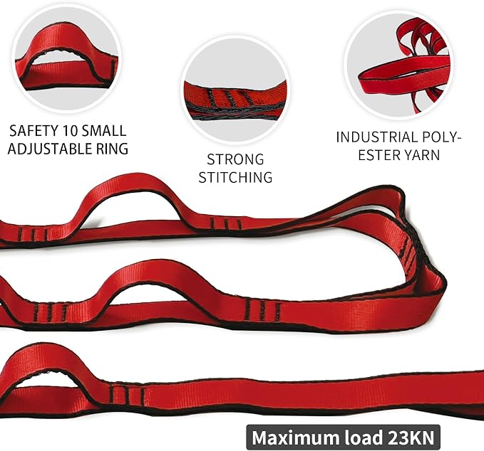 Aerial Yoga Hammock Daisy Chains Strap, Strong 22kN Adjustable with 10 Loops, No Stretch, Climbing Strap Nylon Chain Sling FOR Aerial Yoga,Swing, Hammock, Suspension, Exercise