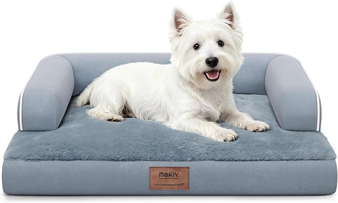 Orthopedic Comfy Washable Dog Bed with Bolster for Medium Small Dogs | Pillow Support for Neck Relief, Egg Crate Foam, Skin-Friendly Surface, Waterproof Liner, Anti-Slip Bottom, 28 x 21 Inch