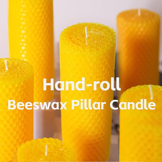 8 Pack Beeswax Pillar Candles, 160 Hours Honeycomb Pure Natural Beeswax Candles for Emergency, Unscented Organic Bees Wax Candle for Home,Prayer,Dripless Smokeless 2x5in
