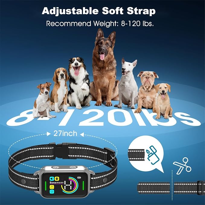 DINJOO Bark Collar, Dog Collar for Large Medium Small Dogs,Smart Barking Collar,Rechargeable Anti Barking Training Collar with 8 Adjustable Sensitivity,Bark Collar with Beep (Grey)