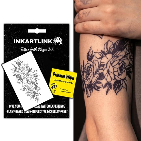 INKARTLINK Semi Permanent Tattoo, Temporary Tattoo, Beautiful and Realistic Design, Fun Tattoo Experience, Cruelty-free, Non-reflective, Waterproof (Flowers 9)
