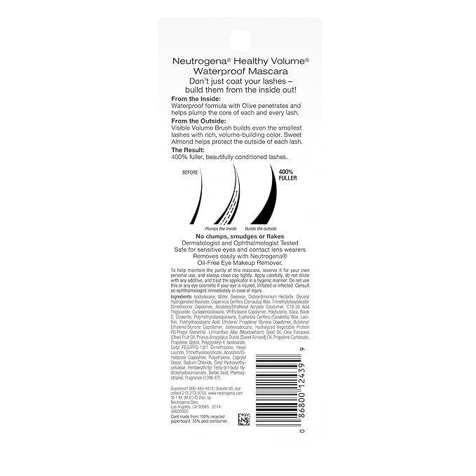 Neutrogena Healthy Volume Lash-Plumping Waterproof Mascara Volumizing And Conditioning Mascara With Olive Oil To Build Fuller Lashes Clump Smudge & Flake-Free Carbon Black 06 0.21 oz