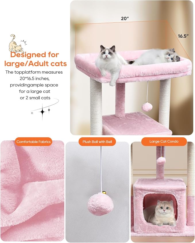 SYANDLVY Pink Cat Tree for Indoor Cats Large Adult, 27" Activity Tower | Scratching Posts, Modern House with Padded Perch, Kittens Condo, Cat Cave, Pink