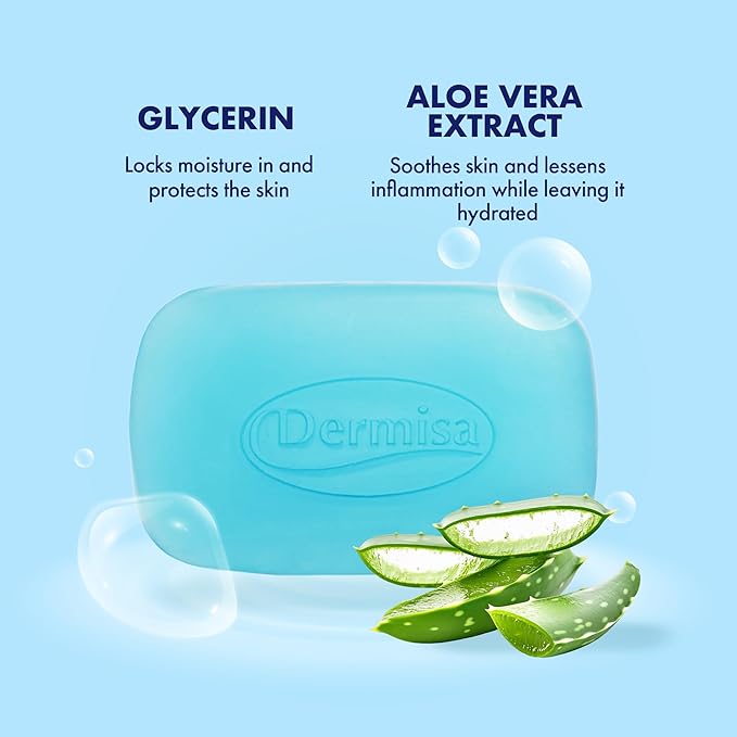 Dermisa Glycerin Bar with Soothing Aloe Vera, Gentle Hydrating Facial Cleanser and Moisturizing Body Soap for All Skin Types, 3.0 Oz, Pack of 3